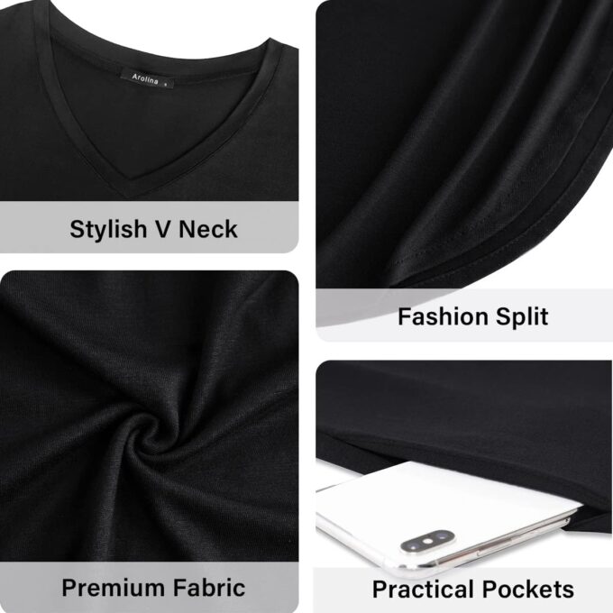 Arolina Women's Summer Maxi Dress Short Sleeve V Neck Casual Loose Long Beach Split Dresses with Pockets – Bild 5