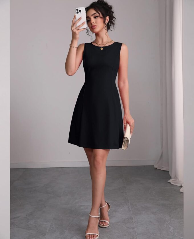 Women's A-Line Boat Neck Flowy Mini Dress Summer 2025 Party Club Formal Sleeveless Tank Dresses – Bild 5