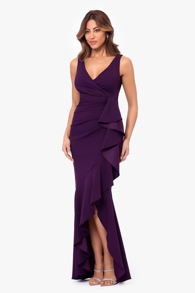 Betsy & Adam Women's High-Low, Sleeveless, V-Neck, with Draped Ruffle Detail and Fitted Silhouette – Bild 2