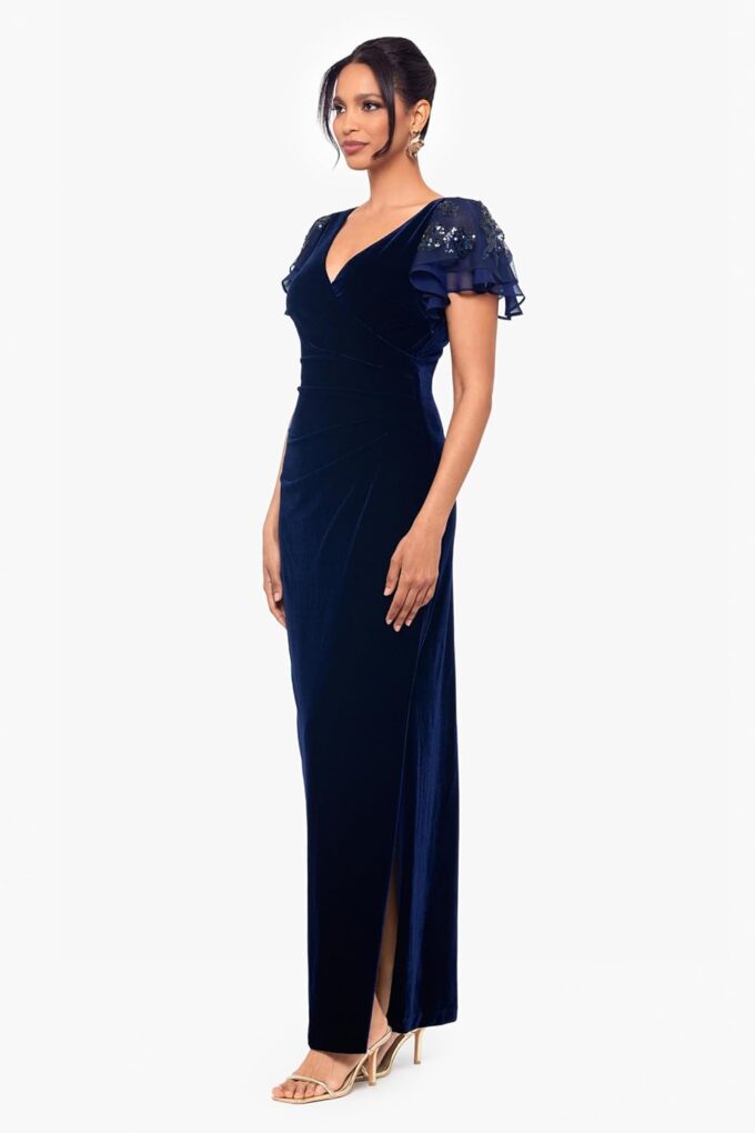 Betsy & Adam Women' S Sequin Velvet V-Neck Dress – Bild 2