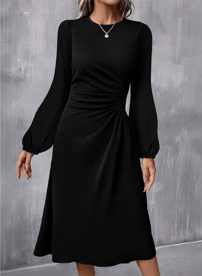 Happy Sailed Women's Long Sleeve Ruched Waist Flowy A Line High Low Midi Cocktail Party Dress – Bild 2