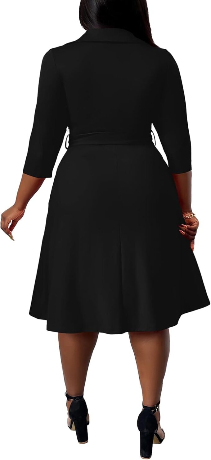 FANDEE Plus Size Midi Dress for Women - Printing Summer Dresses for Wedding Guest Cocktail Party 3/4 Sleeve V Neck（XL-5XL） – Bild 3