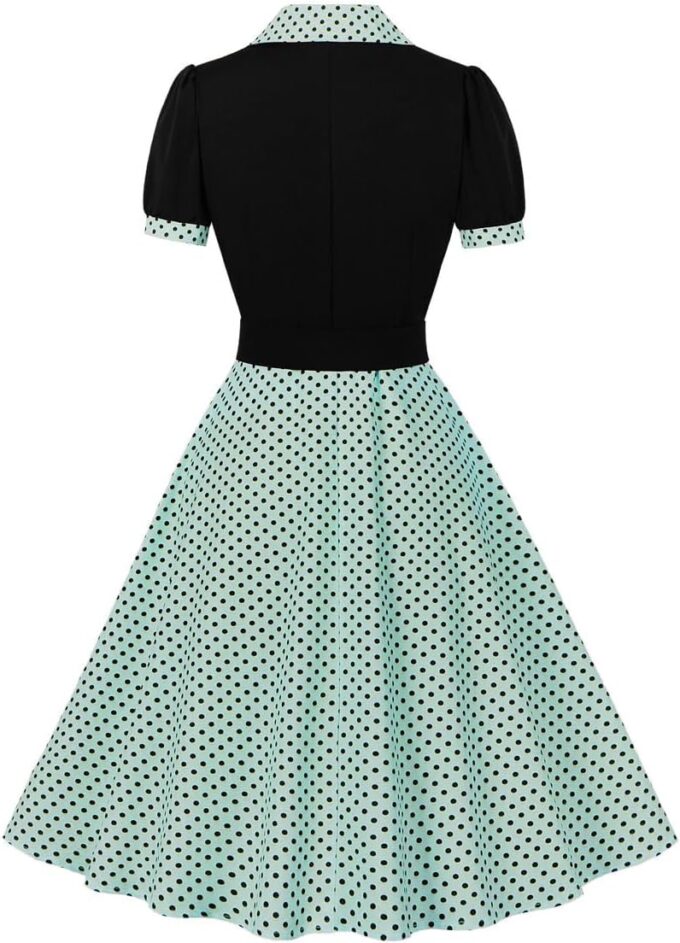 1950s Dresses for Women Vintage Rockabilly Retro Short Sleeve Tie Midi Dress Cocktail Party Evening Prom Gown – Bild 2