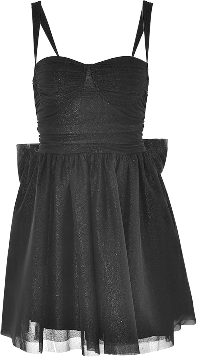 Women's Elegant Mini Dress with Bow Glitter Tulle A Line Short Dress Formal Evening Party Prom Homecoming Dresses – Bild 4