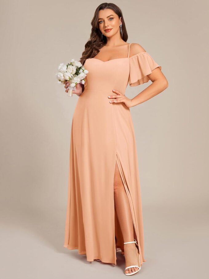 Ever-Pretty Plus Women's Off Shoulder Ruffles Sleeves Side Slit Chiffon Plus Size Bridesmaid Dresses 00237-DA – Bild 3