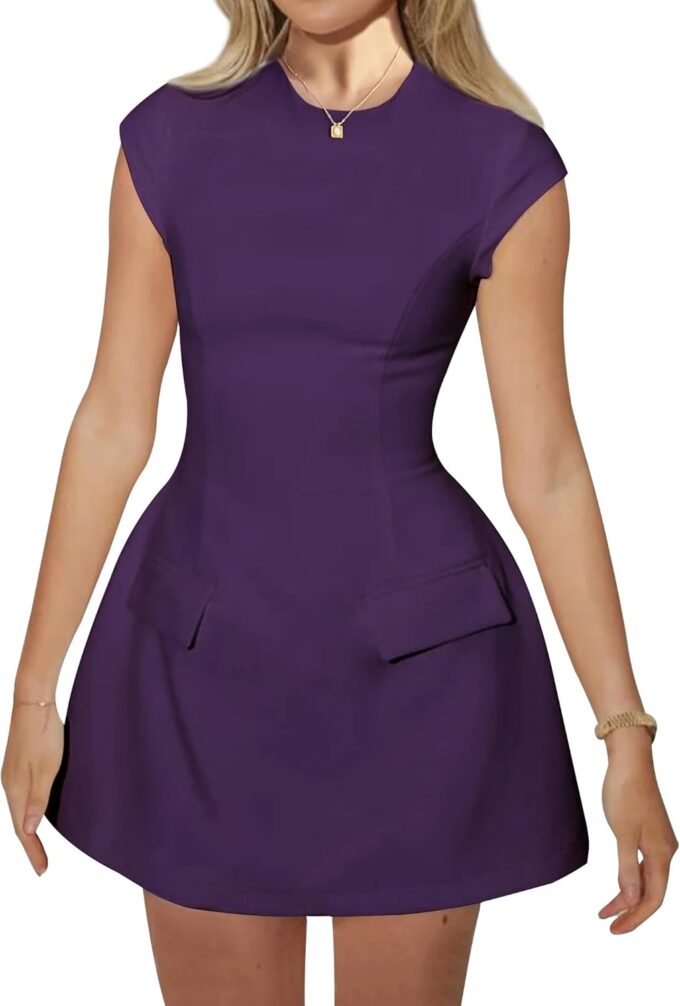 RANPHEE Women's Elegant Crew Neck Cap Sleeve Pencil Dress Ladies Spring Summer Semi Formal Graduation Party Dresses