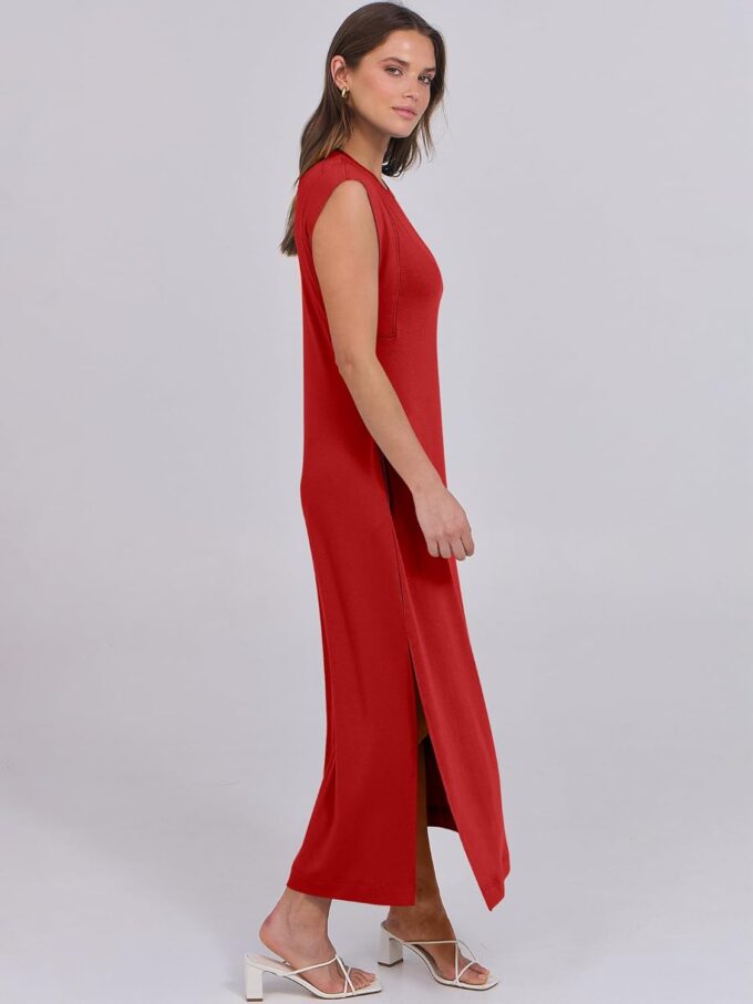 ANRABESS Womens Maxi Dresses 2025 Summer Casual Cap Sleeve Crew Neck Loose Split Beach Travel Long Shirt Sundress & Pockets – Bild 4