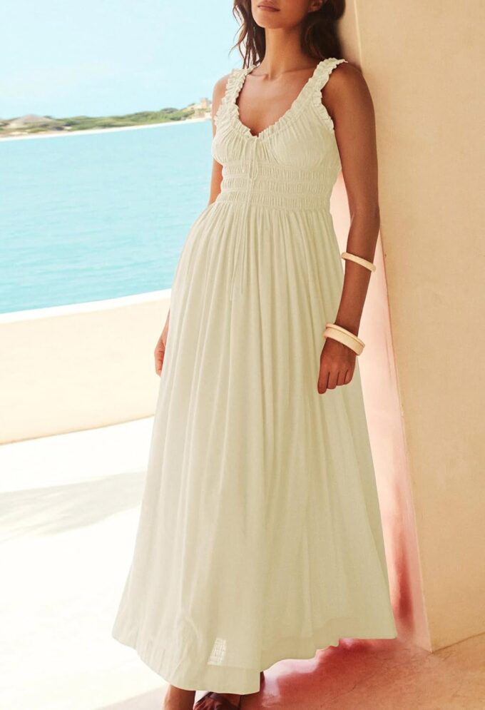 Duigluw Women 2025 Summer Sleeveless Smocked Empire Waist Tank Dress Summer Beach Tiered Long Dresses Sundress – Bild 3