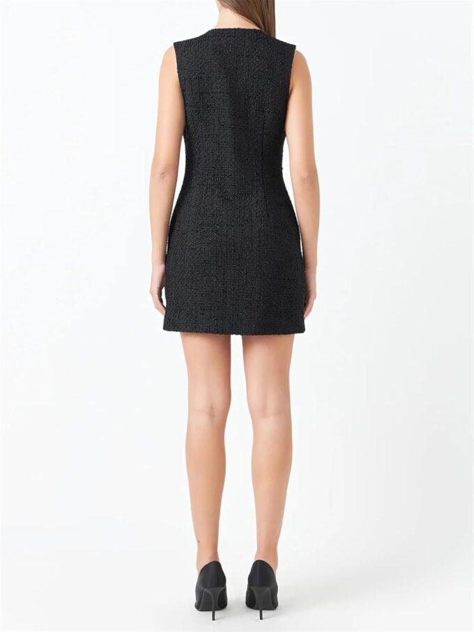 Tweed Dress Woman Sleeveless Bodycon Jackie O Dresses Crew Neck Elegant Button Down Mini Dress – Bild 3