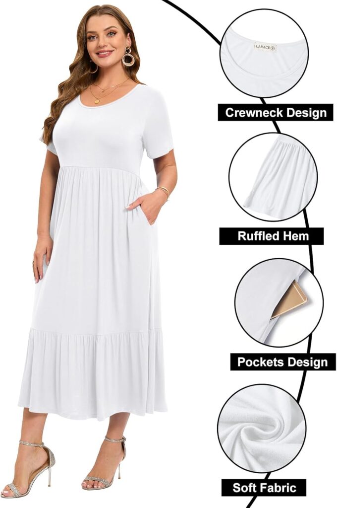 LARACE Plus Size Dresses for Women Summer Casual Short Sleeve Long Dress Flowy Maxi Beach Dresses with Pockets L-6XL – Bild 2
