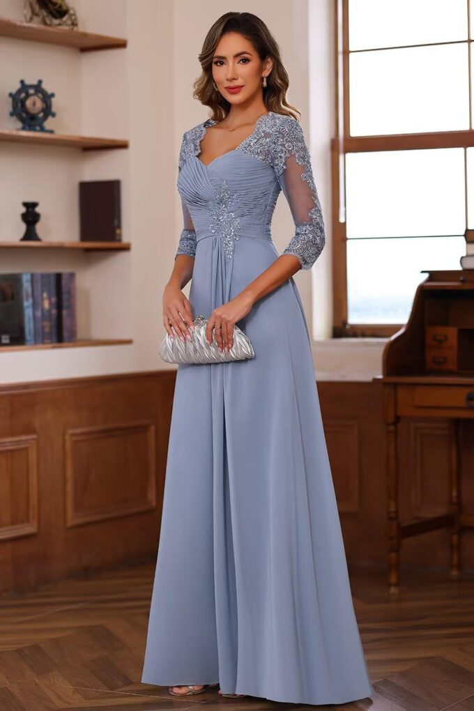 Lace Appliquess Chiffon Mother of The Bride Dress Long Sweetheart Mother of Groom Dress for Women – Bild 6