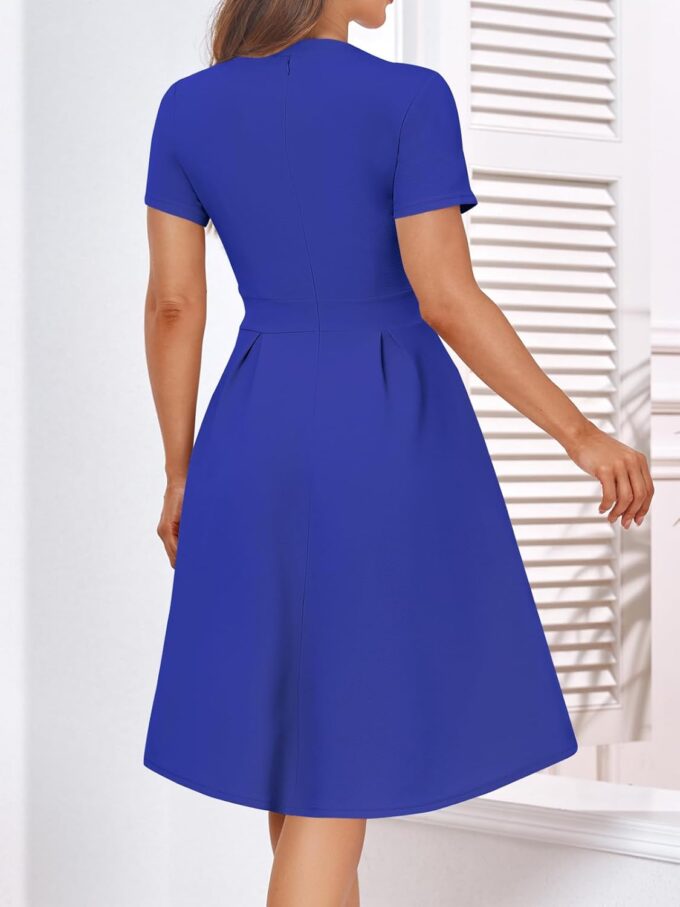 YATHON Womens Elegant Print Notched Neck Slant Pocket Pleated Hem Casual A-Line Dress – Bild 2