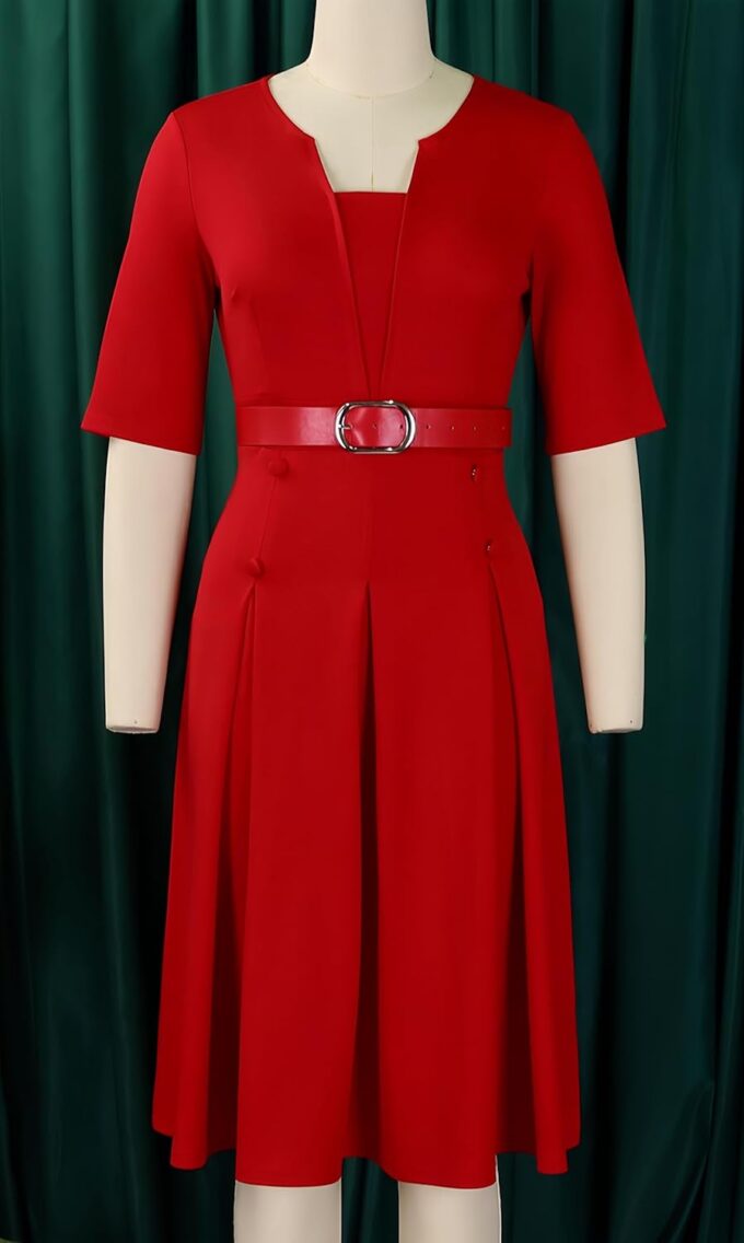Church Dress for Women 3/4 Sleeve Skirt with Belted Midi Dresses Fit for Office Work and Cocktail Party Outfits – Bild 6