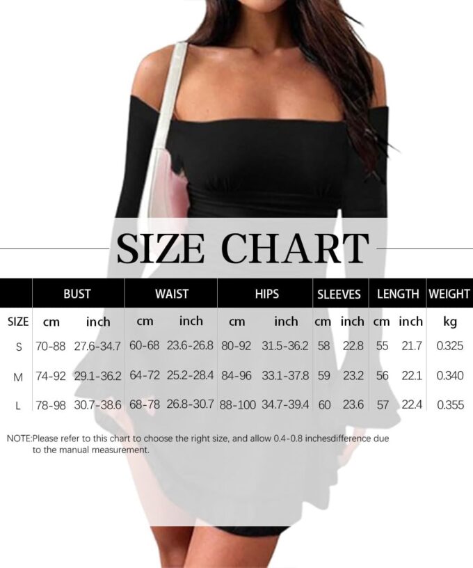 Women Off Shoulder Ruched Mini Dress Sexy Long Sleeve Ruffle Tiered Flowy Tube A Line Dress Fall Bodycon Short Dress – Bild 2