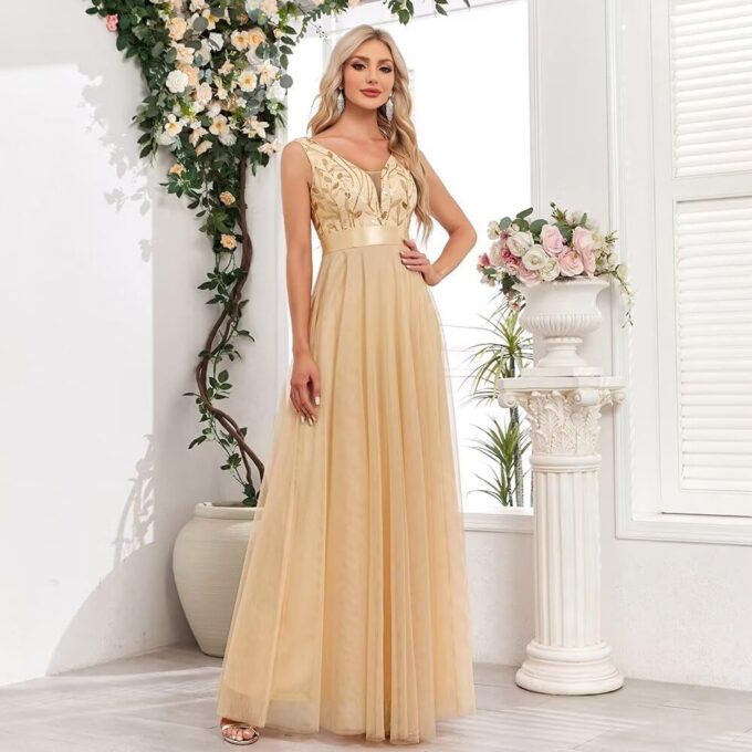 Women's Formal Dresses Long Tulle Evening Gowns 2025 A Line Sparkly Sequin Party Dress for Women Gold L – Bild 4