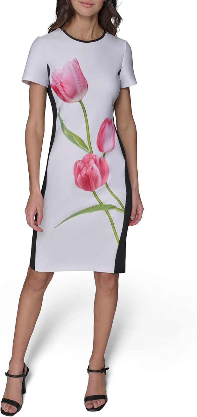 KARL LAGERFELD Women's Printed Short Sleeve Contrasting Sheath Dress – Bild 2