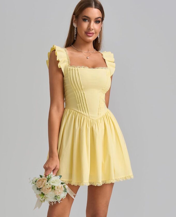 GLNEGE Women's Graduation Summer Mini Corset Dress Square Neck Short Ruffle Sleeve A Line Cute Trendy Party Dresses 2025 – Bild 4