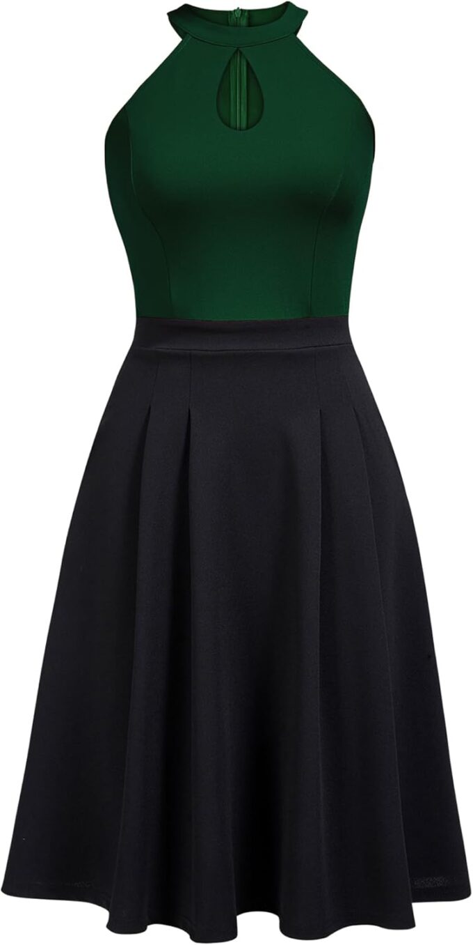 FORTRIC Damen-Patchwork, ärmellos, für Hochzeit, Party, Cocktail, Abendkleid, Swing-Kleid – Bild 5