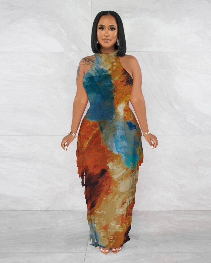 2 Piece Outfits for Women Sexy Crop Top Ruched Bodycon Maxi Dresses Fringe Skirt Sets Night Club Jumpsuits – Bild 2