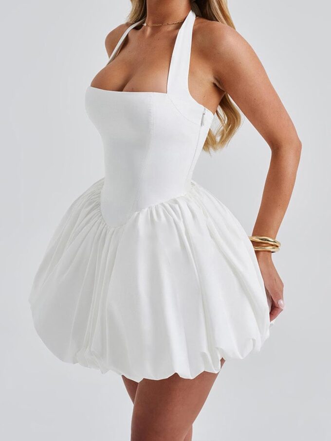 Women's Sleeveless Halter Corset Mini Dress Tie Up Backless Bubble Party Dress for Beach Club Streetwear – Bild 3