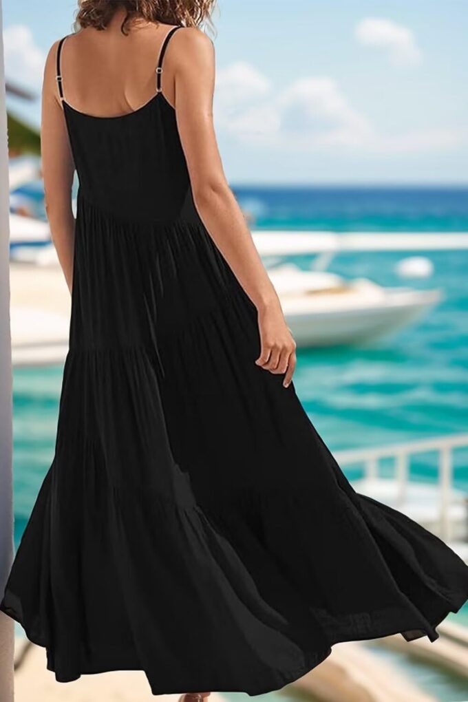 Womens Sundress Loose Sleeveless Strap Summer Casual Beach Vacation Long Dress for Women Solid Halter Dress – Bild 4