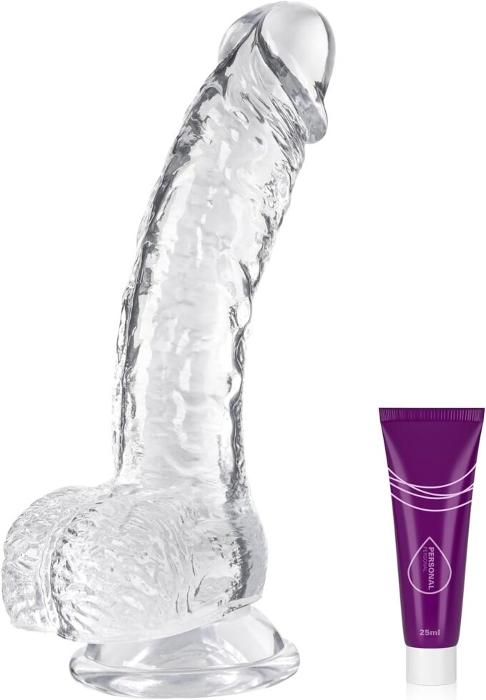 Realistischer Dildo mit Starkem Saugnapf, Wakelust 18CM Anfänger Dildo mit Echten Venen und Prallen Hoden Sexspielzeug für Frauen und Männer Weich Silikon Analdildo Penis Nachbildung (Transparenter)