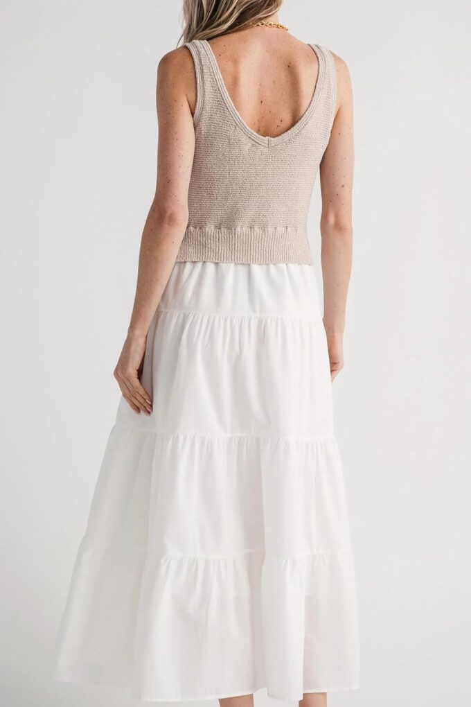 Women's V Neck Sleeveless Midi Dress Patchwork Knit Casual Long Flowy Summer Tank Dress – Bild 4