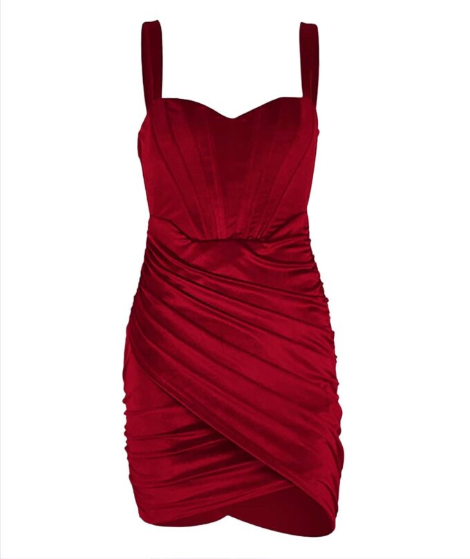 Sexyshine Women's Sexy Sleeveless Backless Strap Bodycon Dress Chic Velvet Ruched Pleated Elegant Mini Club Party Dress – Bild 5