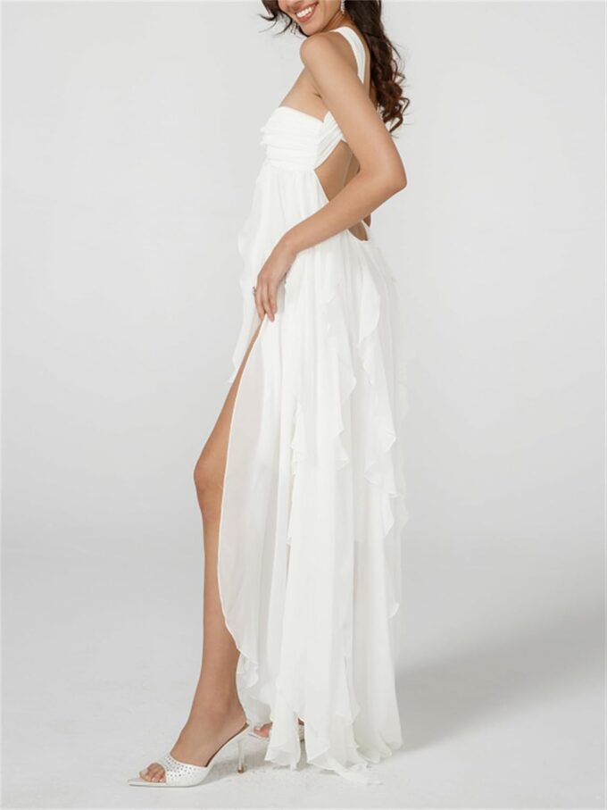 Women Sexy Halter Scarf Maxi Dress Y2k Backless Ruffle Hem Tube Long Summer Dress for Cocktail Party Beach – Bild 5