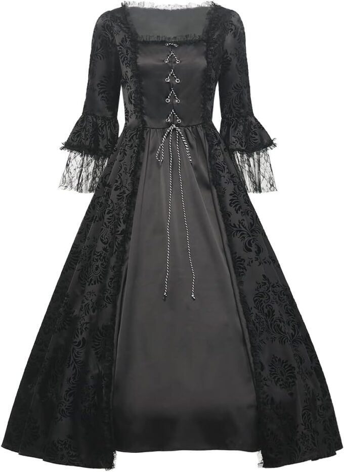 CAMDOM Victorian Dresses for Women Vintage Court Masquerade Dress Medieval Gothic Swinging Evening Gown with Petticoat – Bild 4