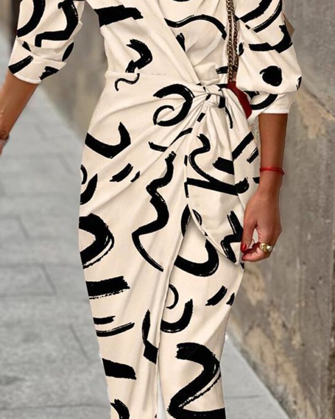CHICME Women's Long Sleeve Midi Dress Casual Wrap Tied Detail Shirt Dresses Floral Print Fall Boho Long Dress – Bild 3