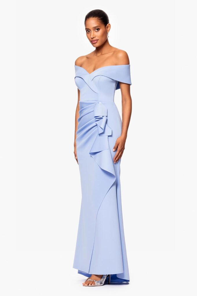 Xscape Women's Long Off Shoulder Sweetheart Neck Side Ruffle Gown – Bild 2