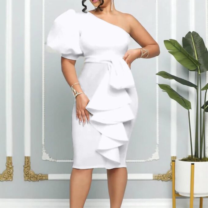 Cololura Women Sexy Elegant V Neck Short Sleeve Slit Ruffle Maxi Dress Formal Pencil Bodycon Midi Dress – Bild 3