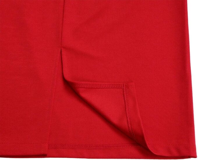 Damen Elegant Plissee Bodycon Kleid Rundhals Kurze Flügelärmel Formal Arbeit Midi Bleistiftkleid, Rot/Ausflug, einfarbig (Getaway Solids), Klein – Bild 8