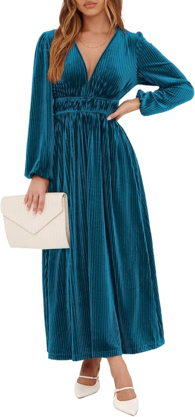 Sissyaki Women's Long Sleeve Velvet Dresses Fall Winter Long Dress Wedding Guest Party Maxi Dress
