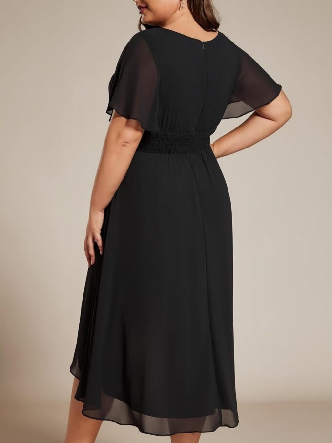 Ever-Pretty Plus Women's Round Neck Ruffles Sleeves Pleated Waist Chiffon Knee Length Plus Size Cocktail Dresses – Bild 2
