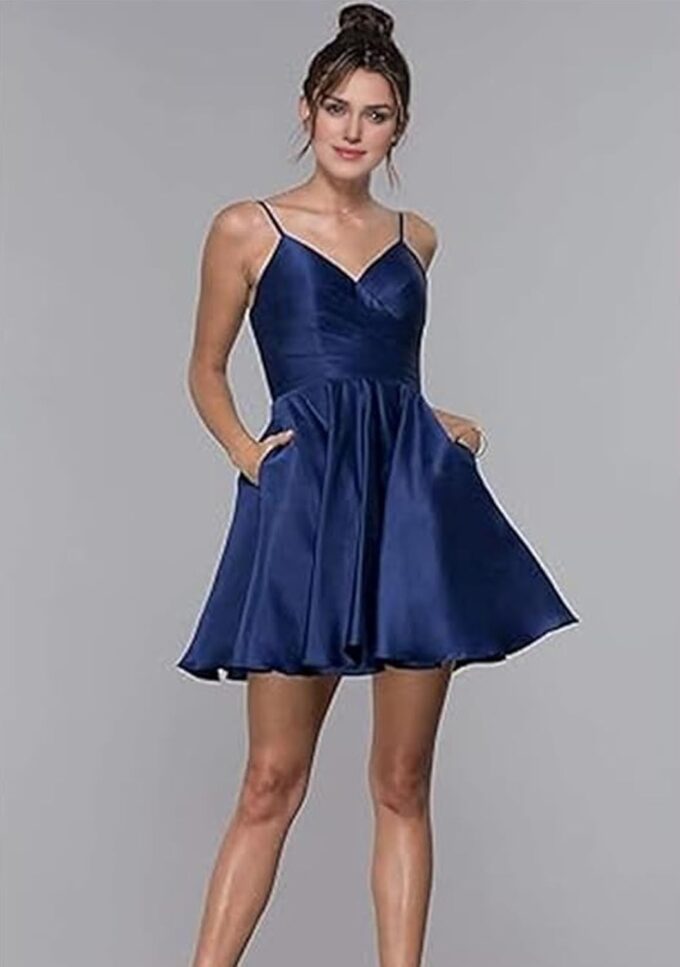 Short Homecoming Dresses Spaghetti Strap Satin Dresses for Women 2024 Party – Bild 4