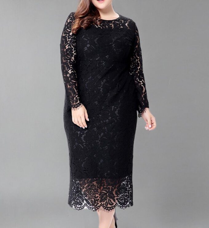 Eternatastic Women's Floral Lace Long Sleeve Plus Size Lace Dress Black – Bild 9