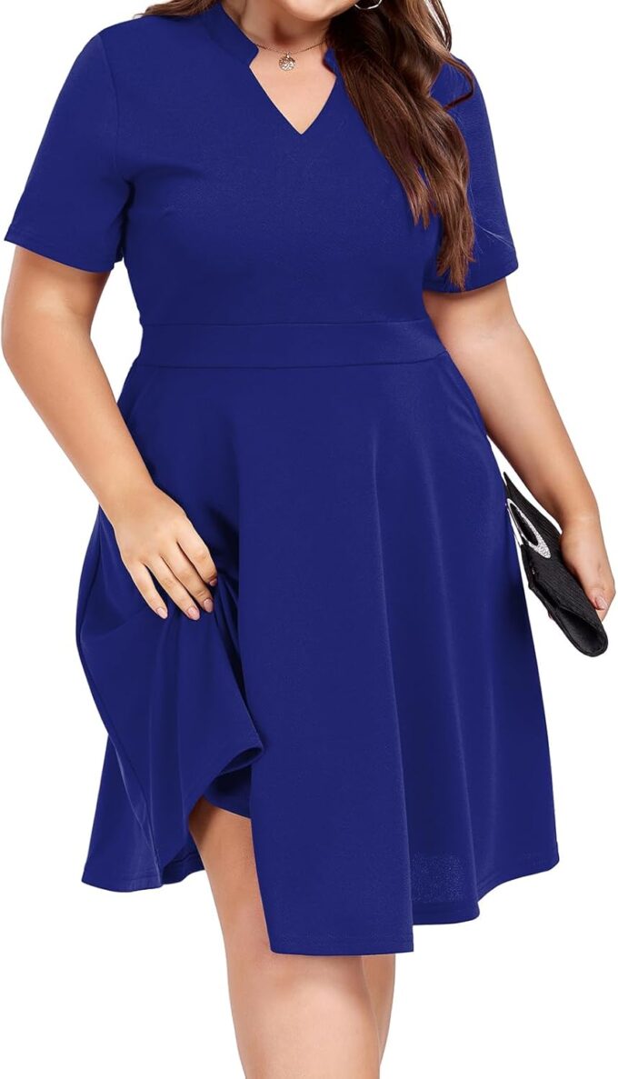 Mokayee Womens Plus Size Dresses Summer V Neck Casual Semi Formal Knee Length Church Wedding Guest Dresses with Pocktes – Bild 4