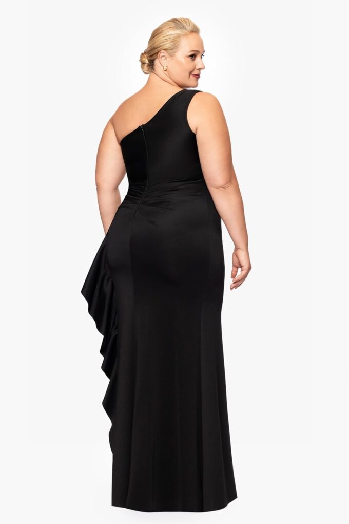 Xscape Women's Plus One Shoulder Ruffle Bodice Floor Length Side Slit Evening Dress – Bild 3