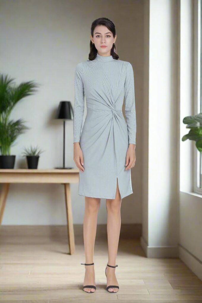 Alantino Damenkleid mit gedrehtem Knoten, Schwarz mit Stehkragen, formelle Business- und Bürokleidung – Bild 2