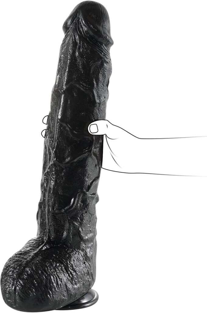 Shkanla 44 * 8.3 cm Riesen Dildo, Realistischer XXL Extra lange Anal Dildos, Big Dildo Groß Penis mit Echten Venen und Prallen Hoden, Sexspielzeug für erfahrene Frauen Männer Masturbation (Schwarz)