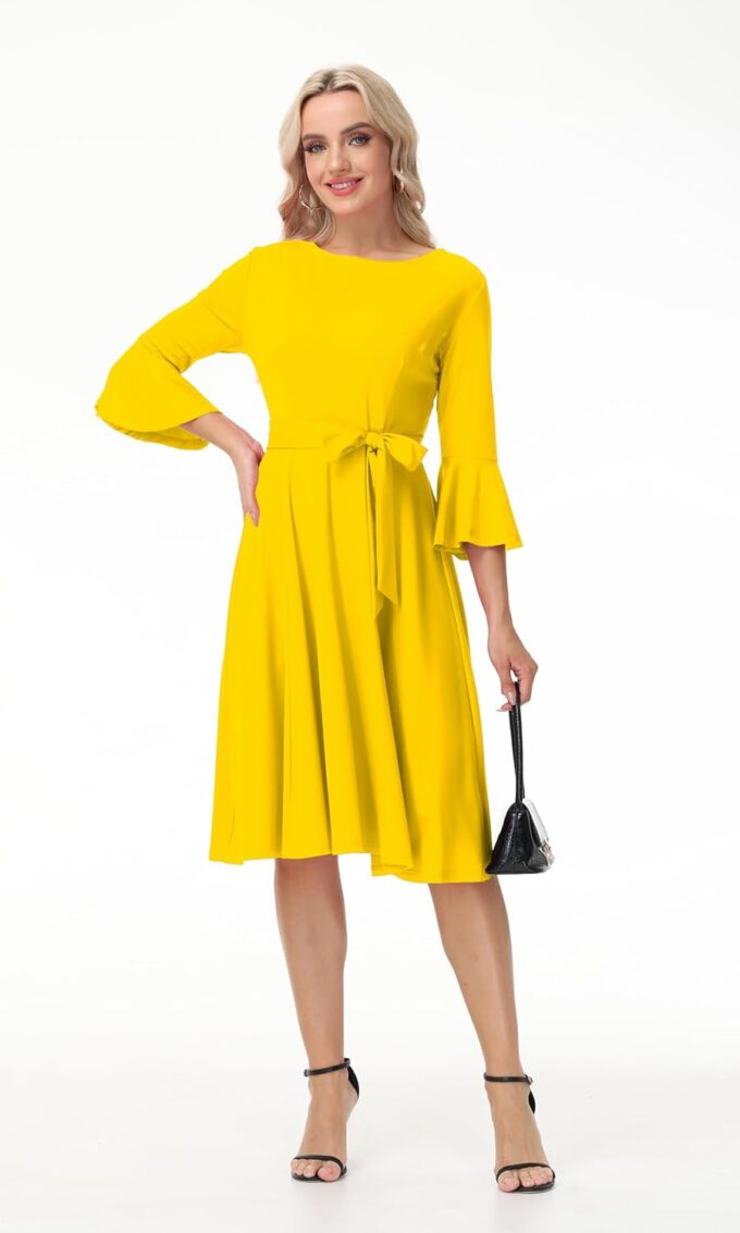 Elegant Cocktail Dresses for Women Wedding Guest Party Evening Prom Formal Church Dress Gowns Crew Neck Bell Sleeve – Bild 5