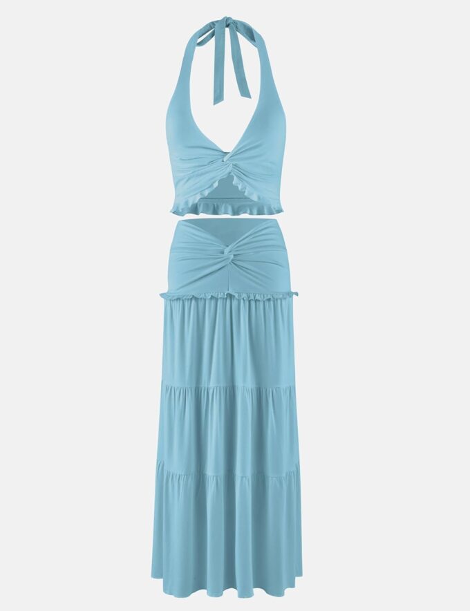 Women's 2 Piece Outfit Sexy Twist Crop Top and Bodycon Skirt Set Sleeveless Summer Y2K Pure Style Long Dress Going Out Set – Bild 6
