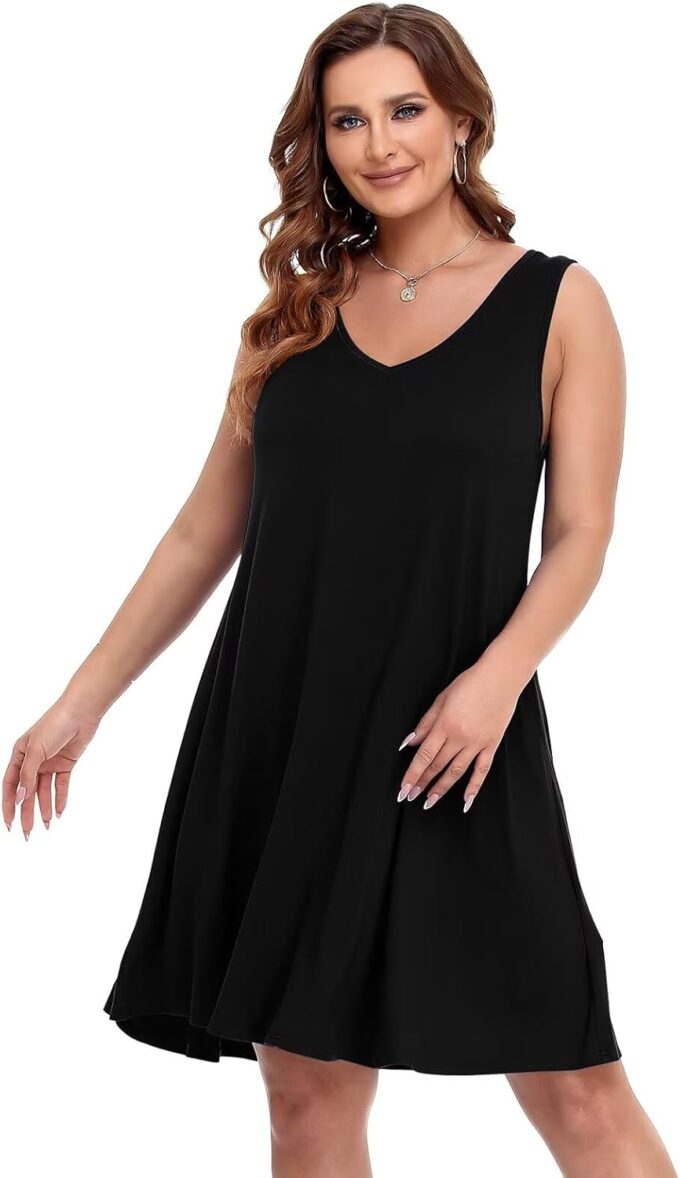 BELAROI Women Casual Summer Beach Dresses Plus Size Sundress V Neck Pockets Swing Tank Dress Cover Ups – Bild 2