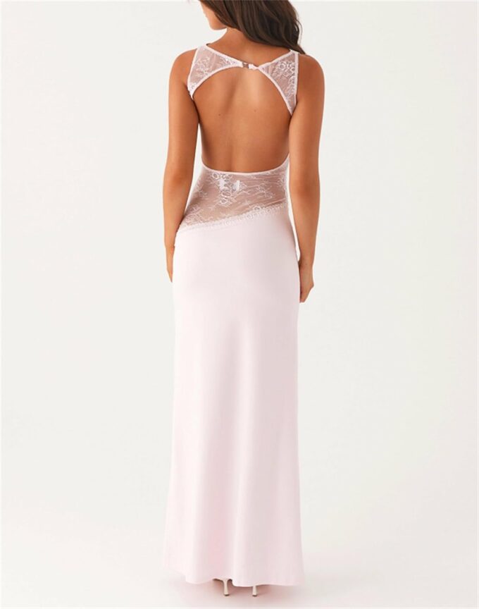Women Sexy Hollow Out Maxi Dress Sleeveless Backless Lace Pachwork Bodycon Long Dress Y2k Going Out Party – Bild 5