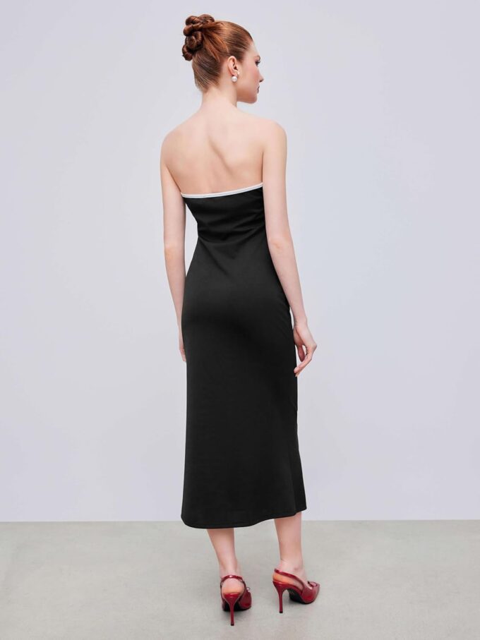 CIDER Strapless Tude Bodycon Midi Dress Ruched Tie Knotted Cocktail Party Summer Dresses – Bild 4