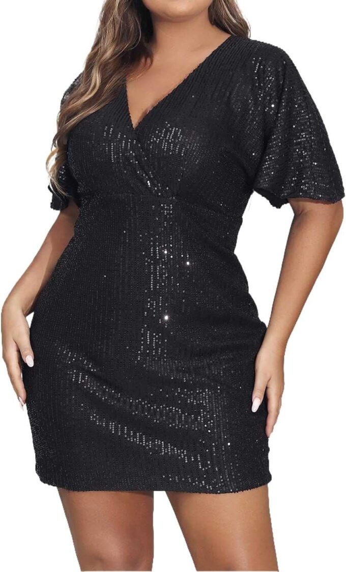 EVILD Plus Size Sequin Cocktail Dresses White Glitter Mini Dress for Women