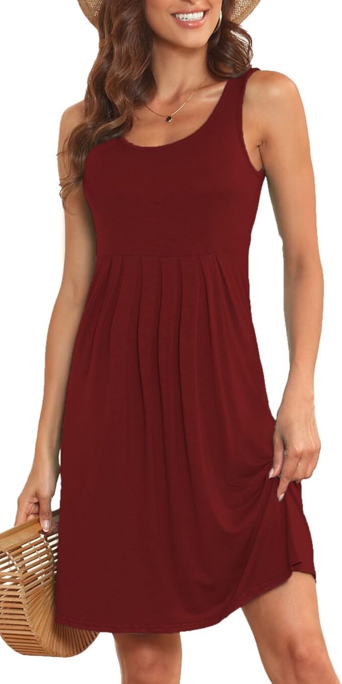 Akihoo Women Summer Casual Sleeveless Midi Plain Pleated Tank Vest Dresses – Bild 3