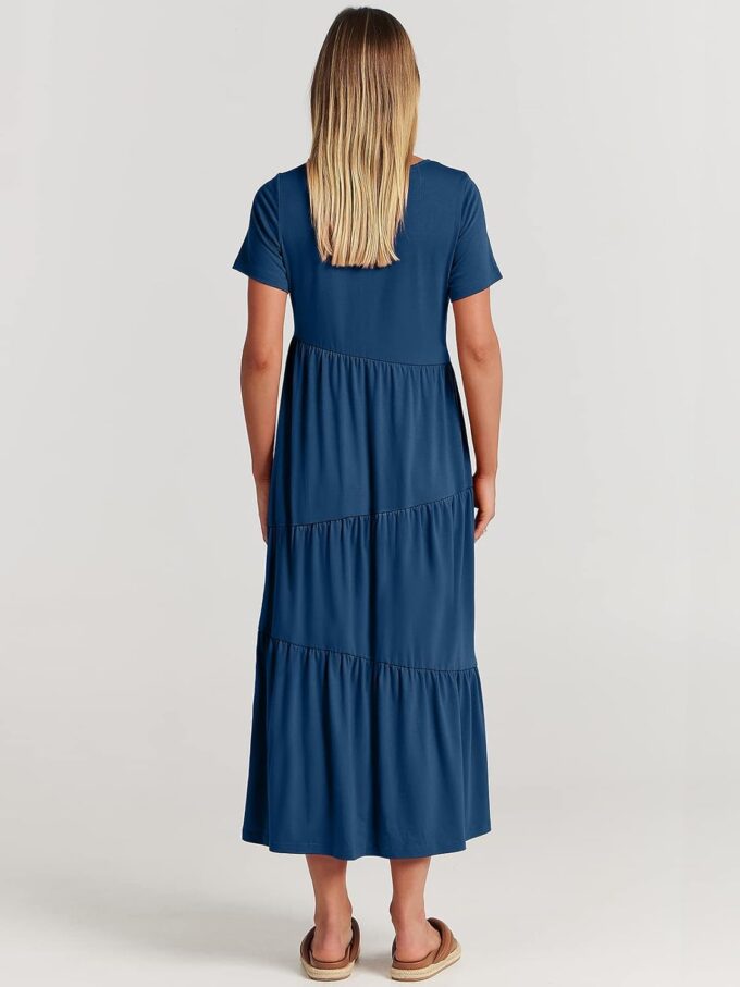 ANRABESS Women Summer Maxi Dress Short Sleeve Swing Casual Asymmetric Tiered Vacation Long Beach Sundress Outfits – Bild 5